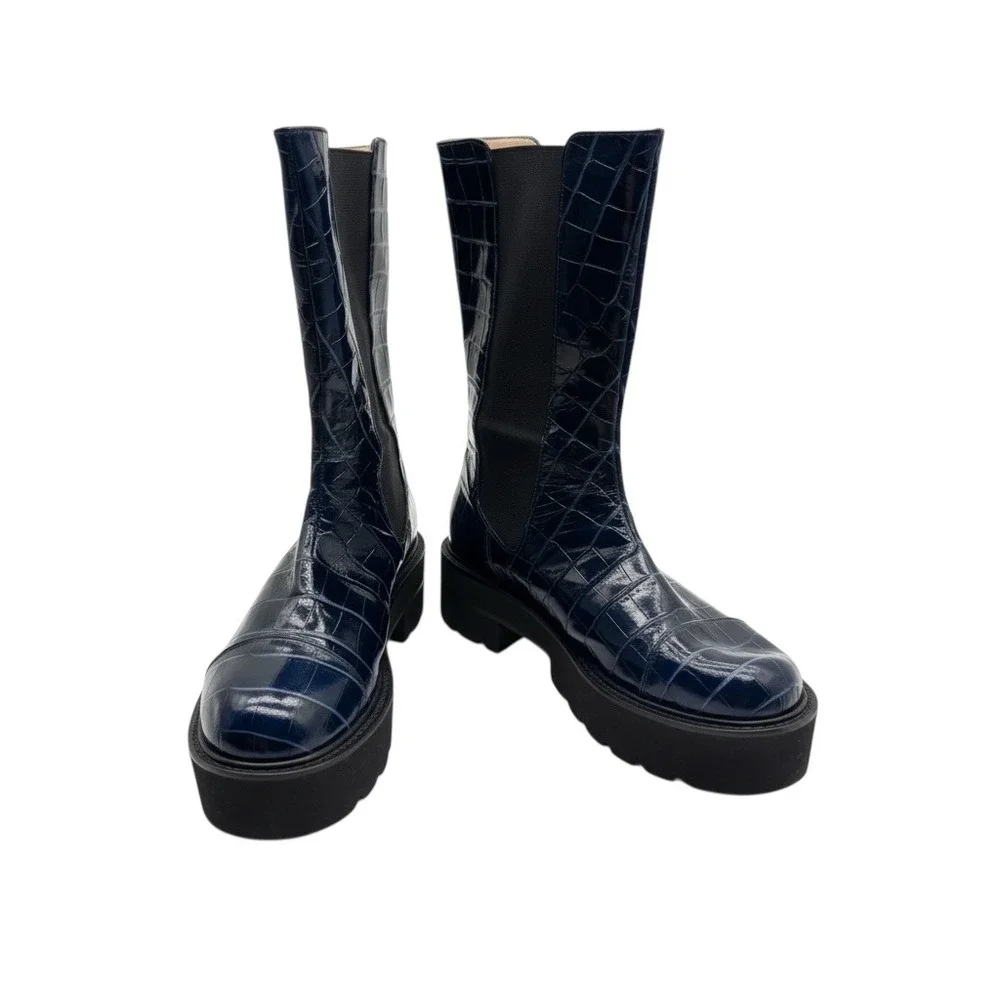 Stuart Weitzman Presley Ultralift Croc Embossed Platform Bootie Size 7‎ NWOB